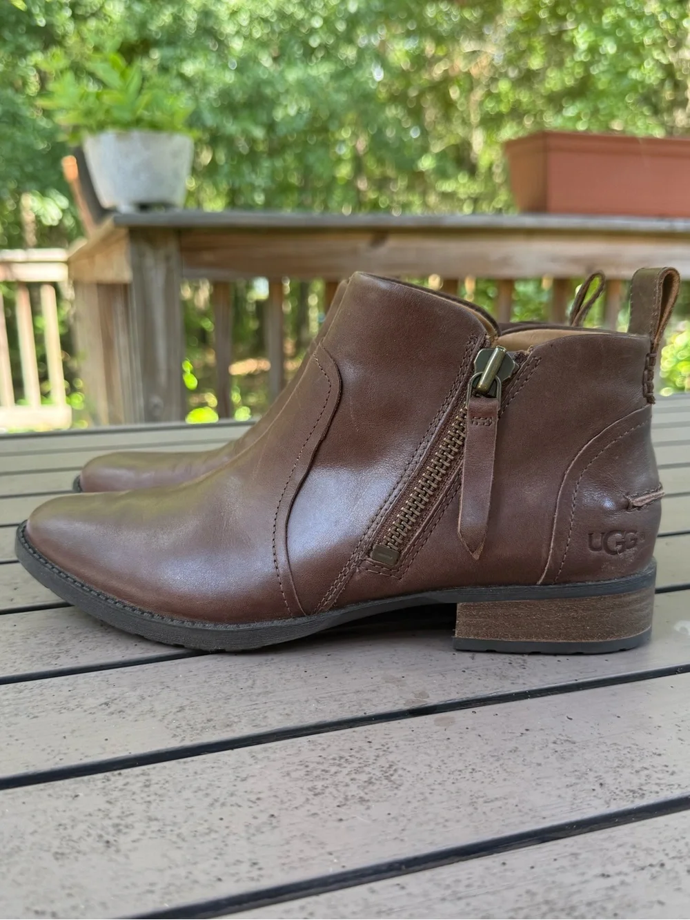 UGG Chestnut Leather Side-Zip Ankle Booties